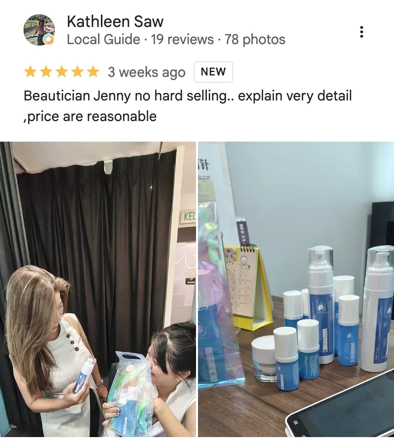 Google review with photos from a customer noting no hard-selling, detailed explanations, and reasonable pricing
